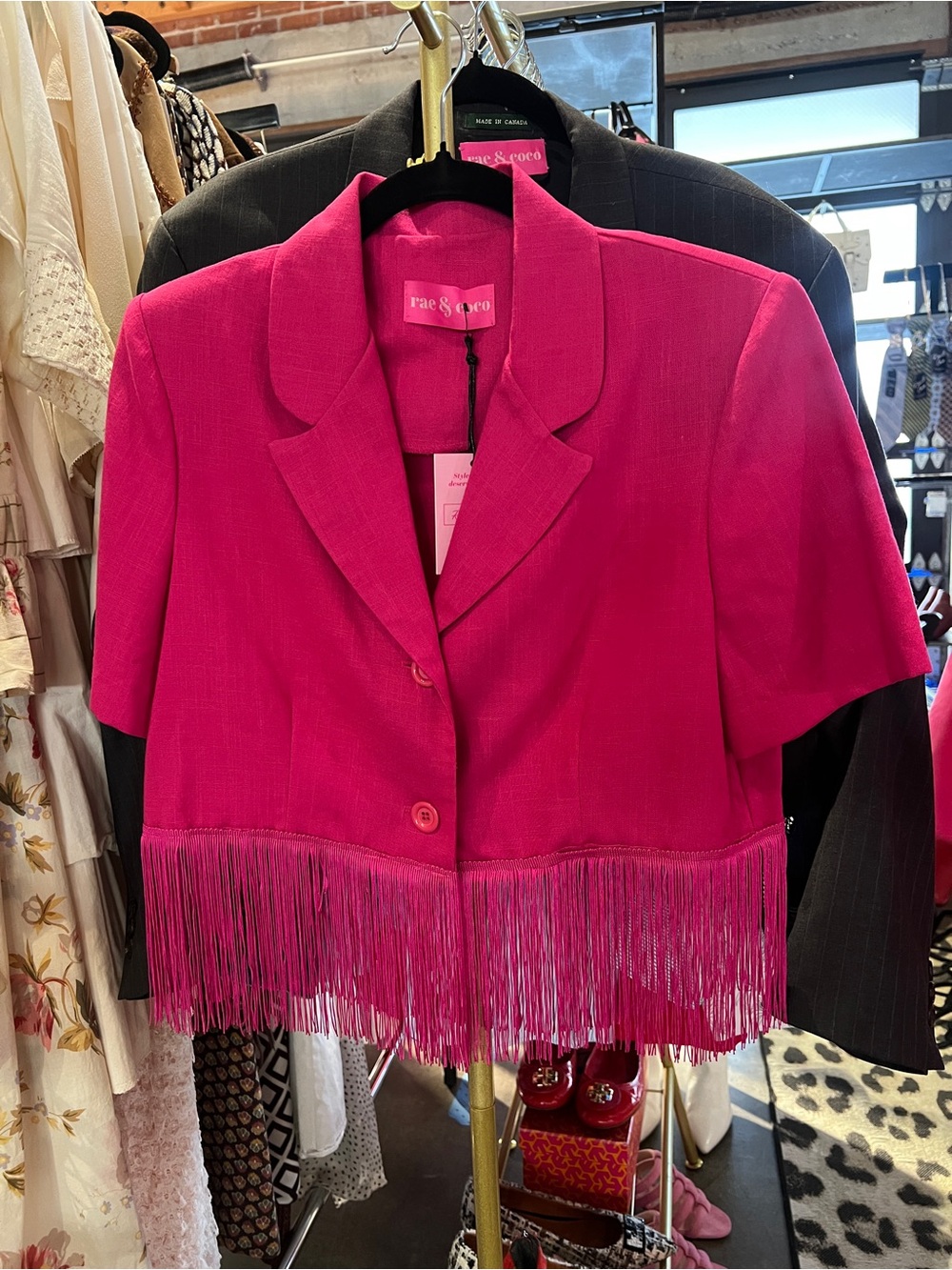Upcycled Rae & Coco Fuchsia Fringe Cropped Jacket